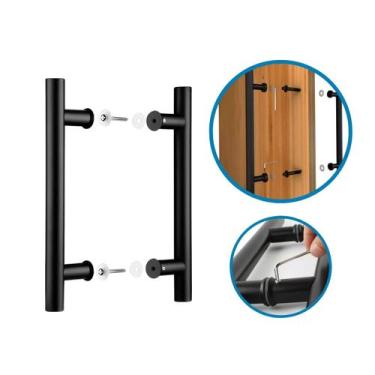Imagem de Puxador H 80cm Porta Pivotante Madeira Aço Inox Preto Fosco - Mixso