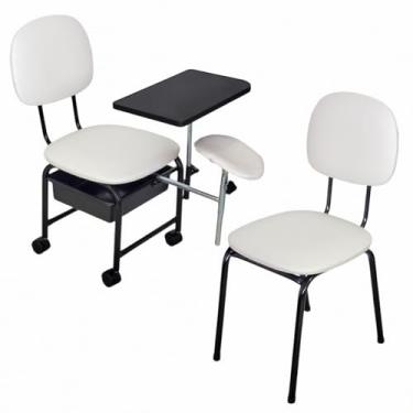 Imagem de Kit Manicure Cadeira Cirandinha + Cadeira de Cliente For-ty (Estofado Branco Facto Estrutura Preta)
