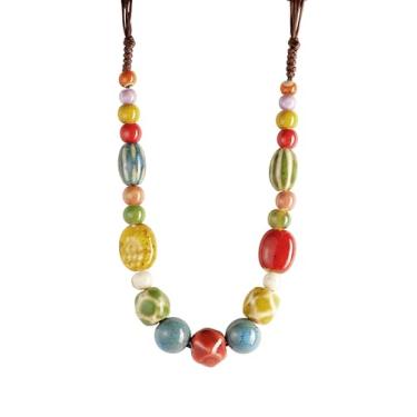 Imagem de MINACHI Boho Hippie Colar de contas de cerâmica, vintage, boêmio, verão, praia, presente para mulheres, Zinco, Sem Pedra Preciosa