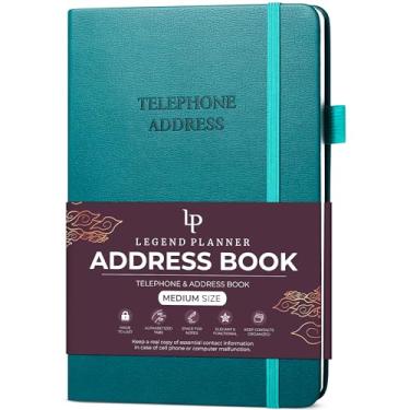 Imagem de Legend Planner Livro de endereços com abas alfabéticas – Livro de endereços telefônicos para números de telefone, endereços, contatos de e-mail, senhas e datas importantes – Tamanho médio, 14 x 19 cm,