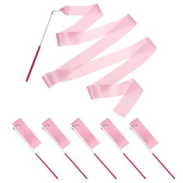 Imagem de PATIKIL Fitas de dança, pacote com 6, flâmulas de dança de ginástica de 78,7 polegadas com varinha antiderrapante para presentes, dança, shows de talentos, bastão girando, rosa claro
