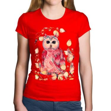 Imagem de Baby Look Algodão Coruja e Folhas - Foca na Moda, Vermelho, GGG