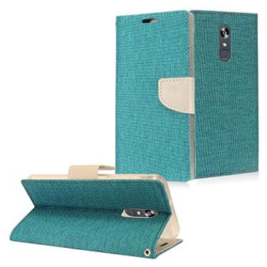 Imagem de Z-GEN - Para LG Stylo 5 (2019), Stylo 5X, Stylo5+ Plus, LM-Q720, LM-L722DL - Capa de telefone tipo carteira flip de tecido jeans + protetor de tela de vidro temperado - CT5 cinza/azul marinho