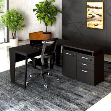 Imagem de Mesa L Escritório 1,5m Pé Metal Armário 3 Gavetas 1 Porta F5 - F5 Offi
