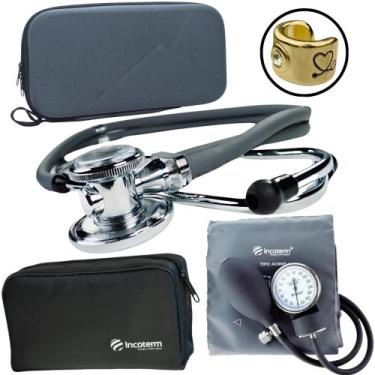 Imagem de Kit Esfigmomanometro Esteto Aparelho Pressao Premium - Love Saude, GRA