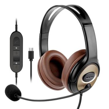 Imagem de Fones de ouvido USB tipo C, fone de ouvido USB-C com microfone com cancelamento de ruído para laptop, funciona para ditados, equipes, conferência de zoom, Google Meet, webinar, 3CX, chamadas