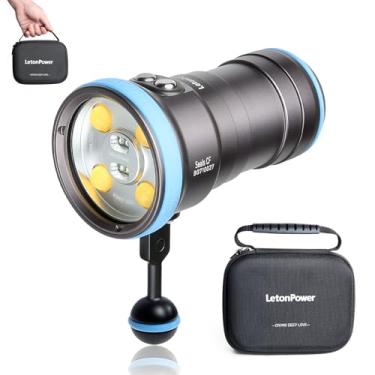 Imagem de LetonPower Seal CF Luz de mergulho de 6000 lúmens para fotografia subaquática, luz de vídeo subaquática de 100 m, 96 CRI com ângulo de feixe de largura de 120 graus, lanterna de mergulho para