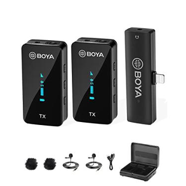 Imagem de BOYA Microfone de lapela sem fio BY-XM6-K4 para iPhone com capa de carregamento e mono/estéreo, mini OLED Diplay, microfone sem fio para iPhone para vlogging, YouTube, Tiktok Live Stream, gravação de
