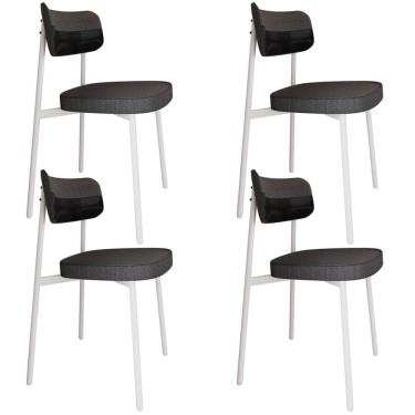 Imagem de Kit 04 Cadeiras Estofada Para Sala De Jantar Astrid Branco C01 Linho Preto Courino Preto - Lyam Decor