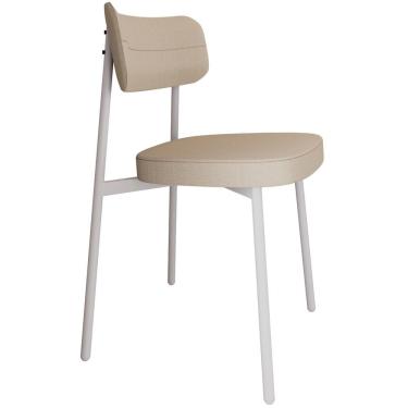 Imagem de Cadeira Estofada Para Sala De Jantar Astrid Branco C01 Linho Areia - Lyam Decor