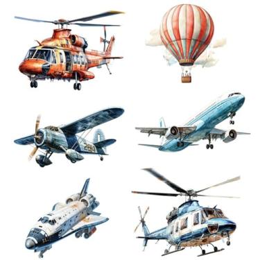 Imagem de Adesivos de parede de avião vintage balão de ar quente para crianças, quarto de meninos, berçário de bebê, decoração de quarto infantil - arte de aeronave de vinil premium