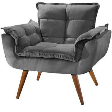 Imagem de Poltrona Decorativa Opala Sala Pé Palito Suede Veludo Cinza - Fábrica 1 Móveis