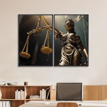 Imagem de Quadro Decorativo Temático Direito Balança Da Justiça Com 2 Telas De Parede Para Escritório Sala Hal Preto