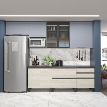 Imagem de Cozinha Bartira Cristal 10 Portas 3 Gavetas 5 Prateleiras Freixo Azul