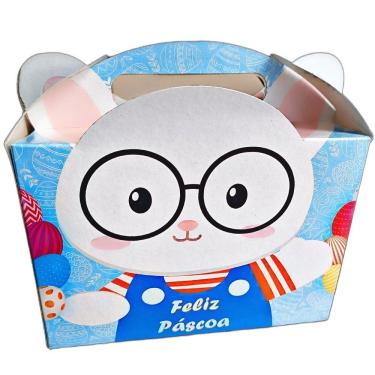 Imagem de Cestinha De Páscoa Maleta Feliz Páscoa Coelho Azul