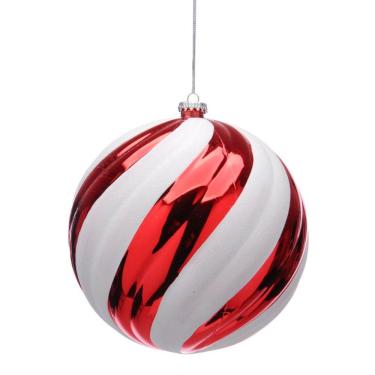 Imagem de Bola De Natal Decorada Vermelha E Branca Espiral - 20cm