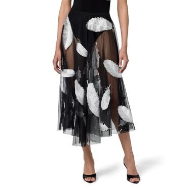 Imagem de Norma Kamali Saia rodada feminina até o meio da panturrilha (25), Preto/branco, P