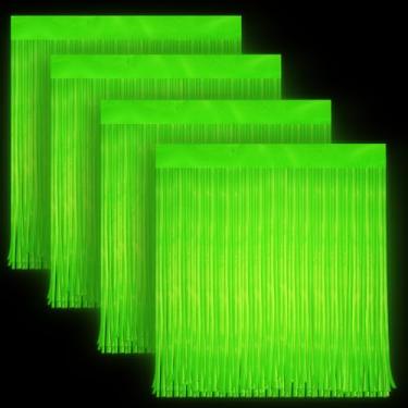 Imagem de Demonwer Pacote Com 4 Cortinas Que Brilham No Escuro, Suprimentos Para Festa, 6,6 X 3,3 Pés, Enfeites De Folha Alumínio, Franjas, Adereços Cabine Fotos, Cenário, Serpentina Decorações Aniversário E