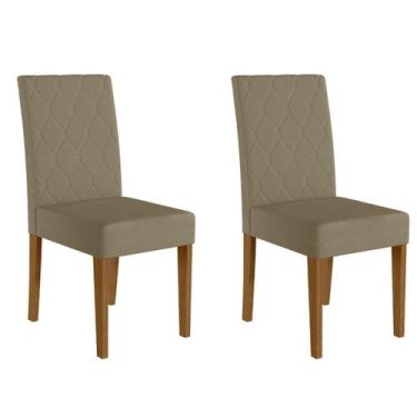 Imagem de Kit 2 Cadeiras Estofadas com Encosto Bordado e Pés MDF Jade - Poliman 