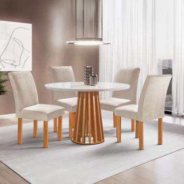 Imagem de Conjunto Mesa Tampo Redondo Pluis Vidro Kansas 100cm 4 Cadeiras Canela