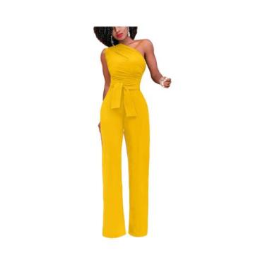 Imagem de Macacão Feminino Sexy - Um Ombro, Sem Mangas, Perna Larga, Bodycon (Br
