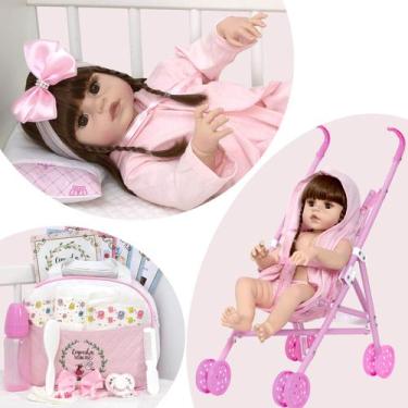 Imagem de Bebe Reborn Princesa Linda Bolsa Enxoval Completo + Carrinho - Cegonha