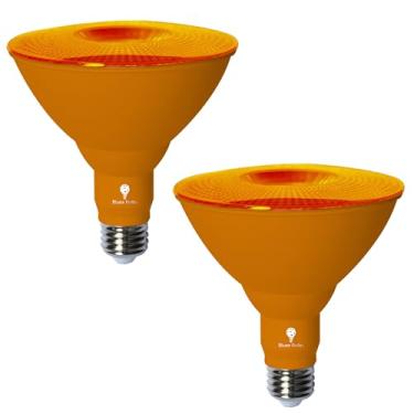 Imagem de Bluex Bulbs Pacote com 2 lâmpadas LED Par38 laranja - 10W (equivalente a 90 watts) - regulável - luzes LED laranja base E26, decoração de festa, varanda, iluminação doméstica, iluminação de férias, luz de inundação laranja