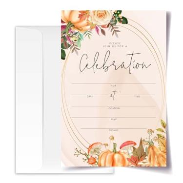 Imagem de Junte-se a nós para uma celebração - Cartões de convite de outono com envelopes pacote de 20 (10 x 15 cm) - Design floral de cogumelo abóbora - convites para chá de bebê, casamento, chá de panela