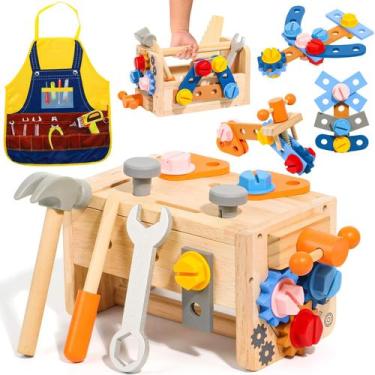 Imagem de Conjunto de ferramentas TONZE Kids com avental, banco de ferramentas d
