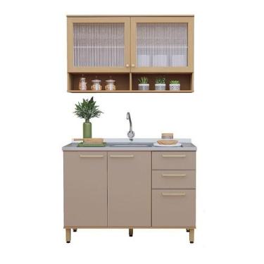 Imagem de Cozinha Compacta 100% Mdf 2 Pçs Duna Luciane Móveis Freijó/Cinammon - 