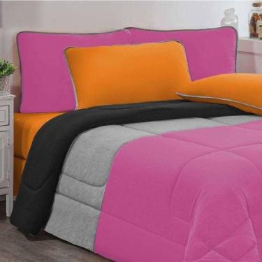 Imagem de Kit Edredom Malha 100% Algodão Urbano 3 Peças Queen - Pink-mescla-pret