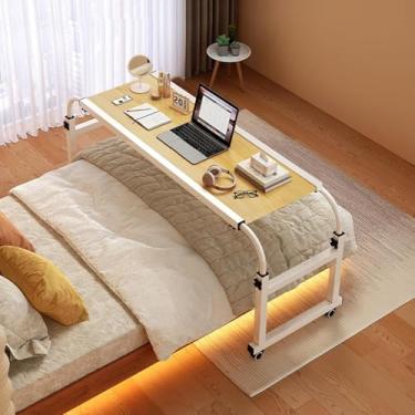 Imagem de Mesa Overbed, Mesa Overbed Com Rodas, Mesa Rollig Sobre A Cama Altura Ajustável, Mesa De Computador Móvel Quee Size, Mesa Médica Rollig Mesa Sobre A Cama, Para Hospital E Casa, Oak, 120cm/47.2in