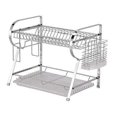 Imagem de Prateleira de secagem de pratos prateleira de armazenamento e secagem de pratos prateleira de drenagem de aço inoxidável de 2 camadas para bancadas ou pias de cozinha colina baixa