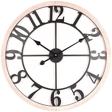Imagem de Relógio de parede, relógio de arte, relógio de parede grande com decoração vintage, relógio de parede redondo de metal e madeira maciça de 24 polegadas, estilo moderno antigo, decoração da casa, ideal