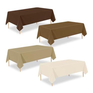 Imagem de ZHIAXTON Pacote com 4 toalhas de mesa de plástico marrom, 137 x 273 cm, toalha de mesa retangular descartável, 4 cores marrom gradiente, para aniversários, casamentos, outono, dia de Ação de Graças