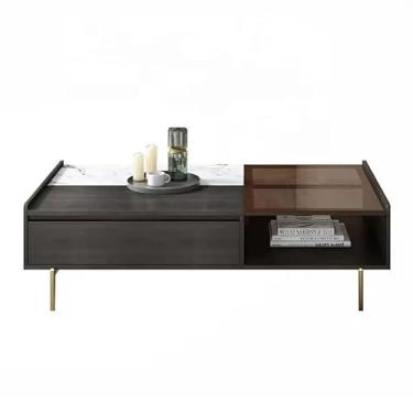 Imagem de Mesa central moderna simples mesa de centro retangular pequena sala de estar casa armazenamento preto mesa de chá mesa de quarto