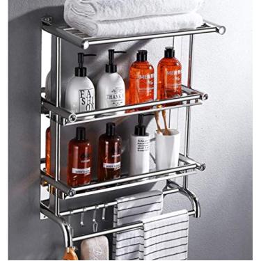 Imagem de Toalheiro para decoração de banheiro toalheiro autoadesivo toalheiro duplo toalheiro prateleira de armazenamento montada na parede com ganchos para banheiro cozinha - A-Double_layer-50CM (B)