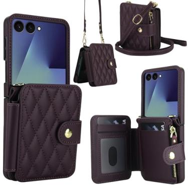 Imagem de Asuwish Capa de celular para Samsung Galaxy Z Flip 7 5G com bloqueio de RFID, carteira com zíper, alça transversal, dobradiça, suporte para cartão, suporte ZFlip 7Z Z7 G Flip7 ZFlip7, feminino