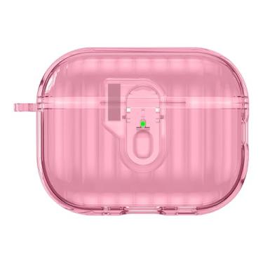 Imagem de GANGANPRO Capa de fone de ouvido compatível com Airpods Pro 3, capa protetora completa à prova de choque em forma de concha com porta-chaves - Rosa