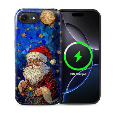 Imagem de ZHEGAILIAN Capa compatível com iPhone 16e, [compatível com MagSafe], capa rígida híbrida de 2 camadas para meninas, meninos, mulheres, homens, capa de telefone com design de Papai Noel com vitral
