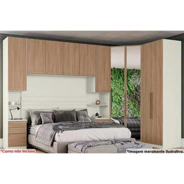 Imagem de Quarto Casal Modulado Seletto 5 Peças (1 Armário Aéreo + 2 Guarda Roupas + 2 Complementos) Qcm69 Areia/jequitibá - Henn
