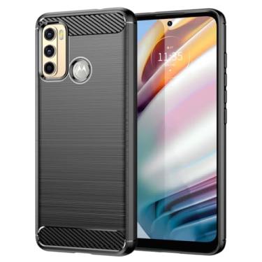Imagem de HTXWXJC Capa para Moto G60, Motorola G40 Fusion XT2135, capa protetora fina de borracha TPU de fibra de carbono antiarranhões à prova de choque para Motorola Moto G60 preta