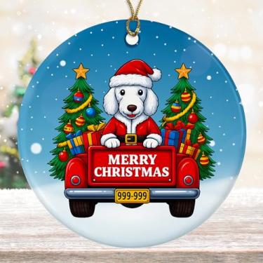 Imagem de DamienBrightGift Enfeite de Natal Bedlington Terrier em Caminhão Vermelho - Decoração de Cerâmica de Papai Noel Bonito - Presente de Lembrança de Feriado Doodle Mom Dad - Decoração de Árvore de Natal