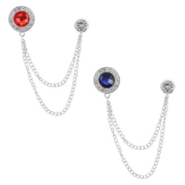 Imagem de PATIKIL Alfinetes de broche de corrente de pedras preciosas, 2 peças de broche de corrente de pendurar broche de terno com borla de cristal redondo crachá de lapela para mulheres e homens, camisas de