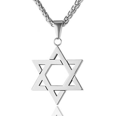Imagem de JTTBIGV Colar com pingente hexagrama estrela de Davi aço inoxidável Israel Magen David joia judaica para homens mulheres religiosas corrente de 61 cm, metal, desconhecido