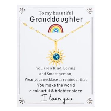 Imagem de JINGMARUO Colar de sol banhado a ouro com pedra do mês de nascimento para neta no aniversário, você faz do mundo um cartão de lugar colorido e brilhante, Standard, Cristal, Sem Pedra Preciosa