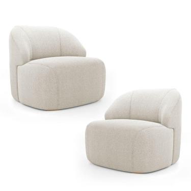 Imagem de Kit 02 Poltronas Decorativas Kaya Orgânica Bouclê Bege - Abmaza