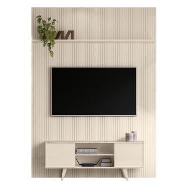 Imagem de Rack Bancada Com Painel New Panorama Calacata/off White Para Até 75” - Madetec