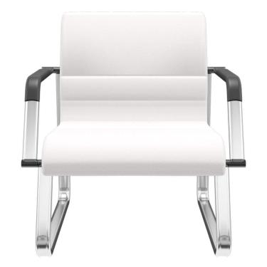 Imagem de Cadeira De Escritório Recepção Com Braço Fixa Cromada Lev P03 Vinil Branco - Lyam Decor