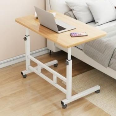 Imagem de Mesa lateral ajustável com rodízios 80x40 cm - Mesa multifuncional para laptop, mesa de cabeceira, mesa de sofá e mesa de escritório doméstico (Madeira (MESA-H005))